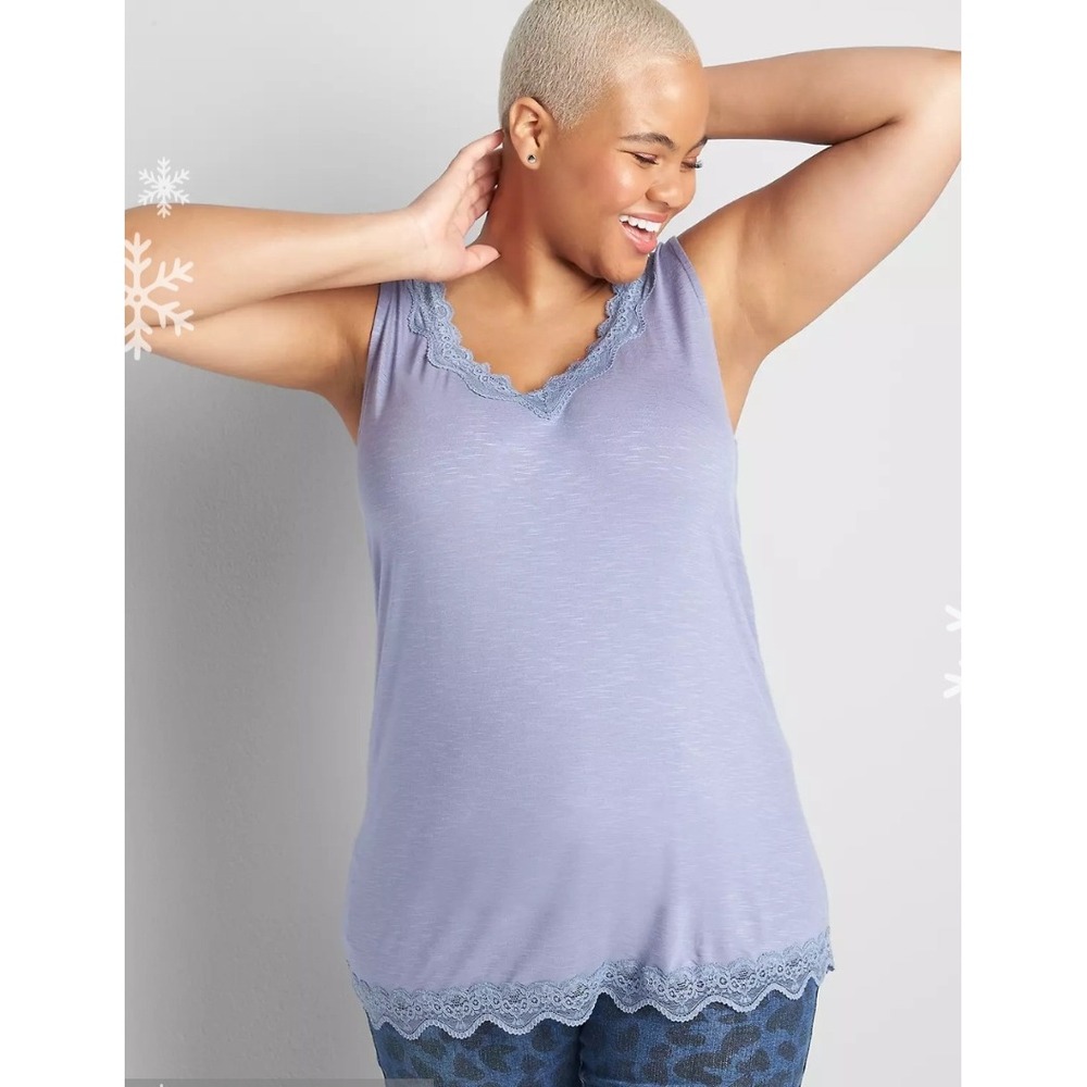 Lane Bryant Plus Size Purple Lace Trim V Neck Sleeveless Top Tunic 10/12 NWT